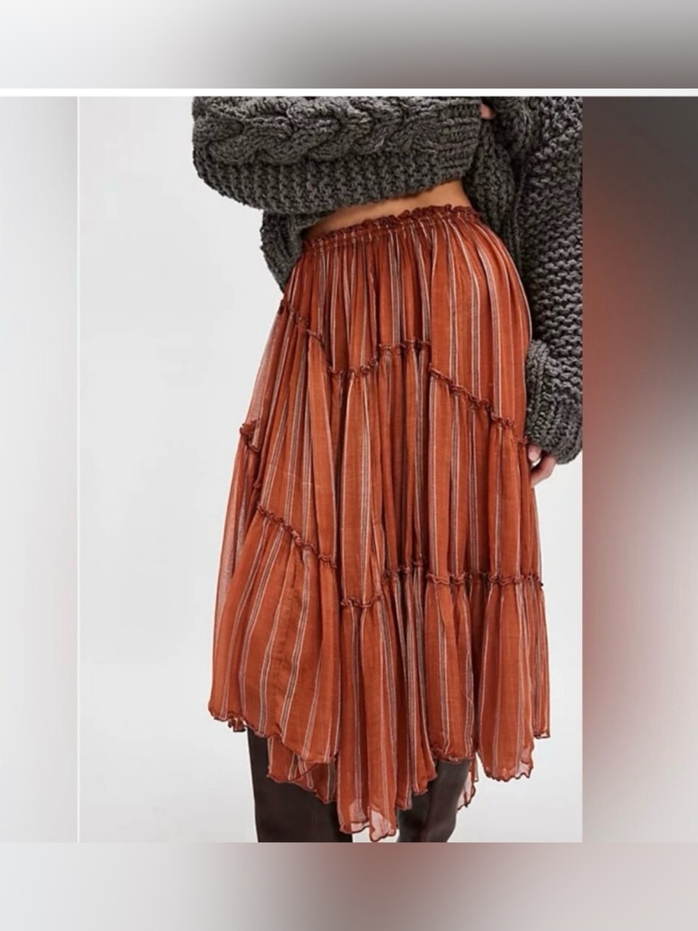 Free People FP One Ember Striped Terracotta Asymmetrical Midi Maxi Skirt S